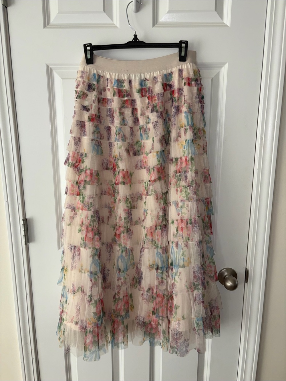 Floral Tiered Midi Skirt in Cream